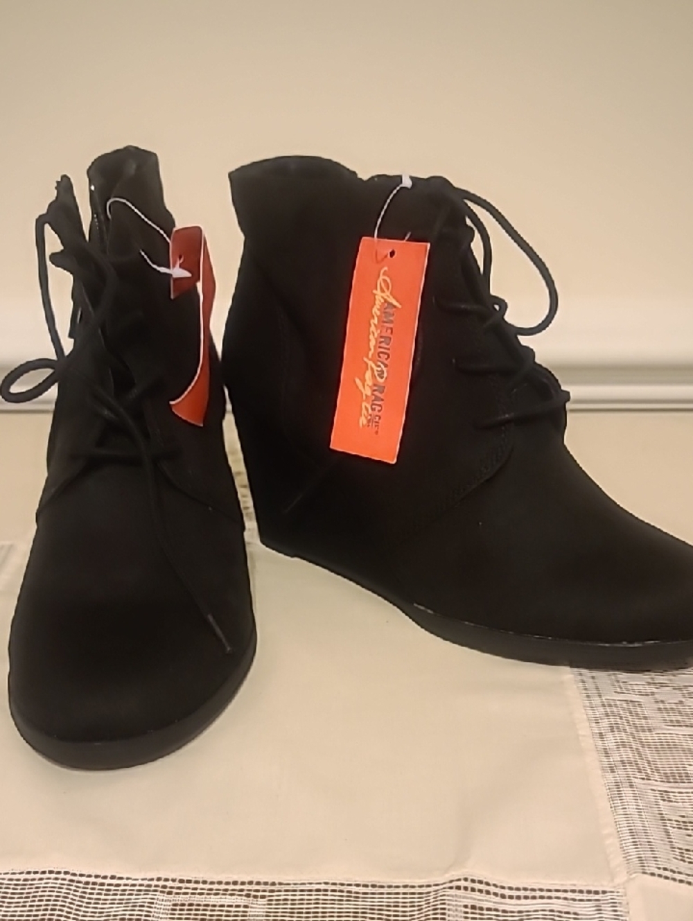 Women's Black Lace-Up Wedge Ankle Boots